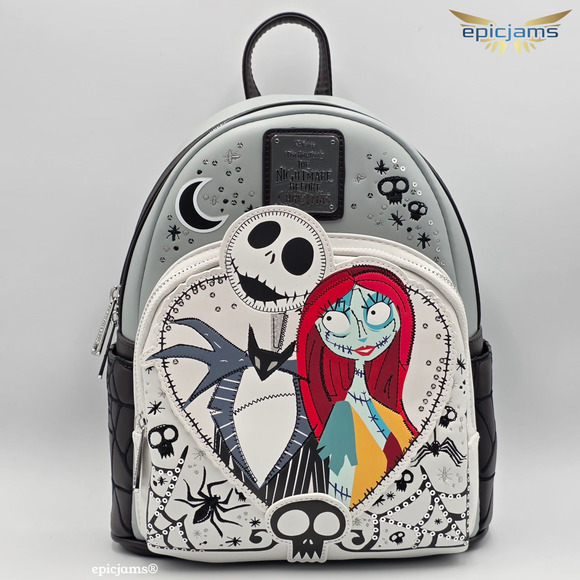 Loungefly Disney The Nightmare Before Christmas Jack & Sally Heart Mini Backpack - Picture 1 of 5